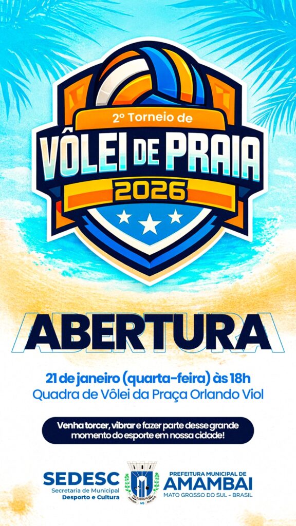 Abertura do 2º Torneio de Vôlei de Praia acontece nesta quarta-feira em Amambai
