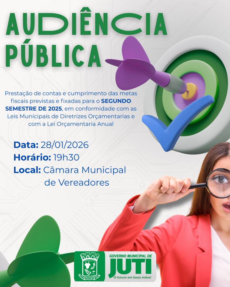 Prefeitura de Juti realiza Audiências Públicas de Saúde e Metas Fiscais no dia 28 de janeiro