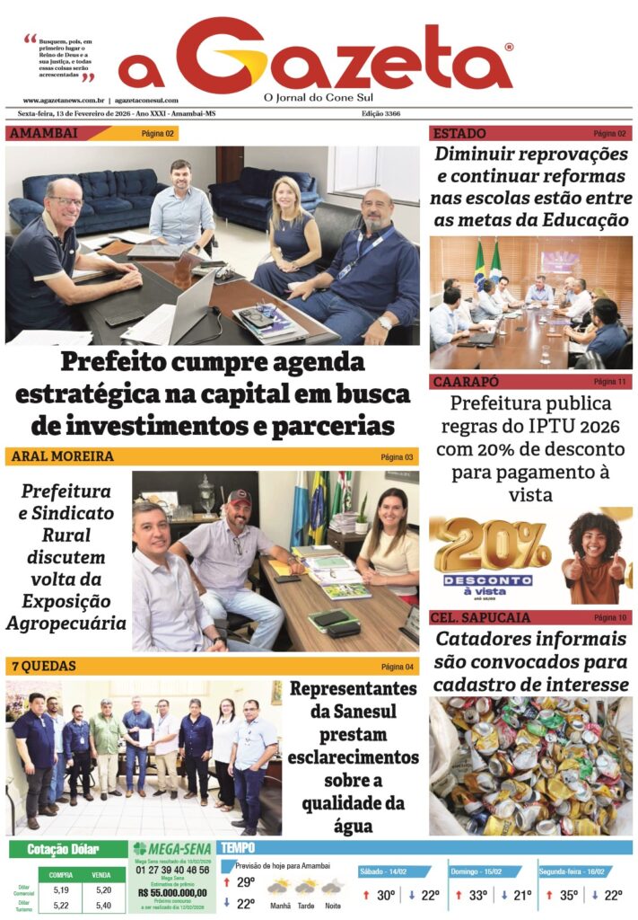 Jornal A Gazeta – Edição de 13 de fevereiro de 2026