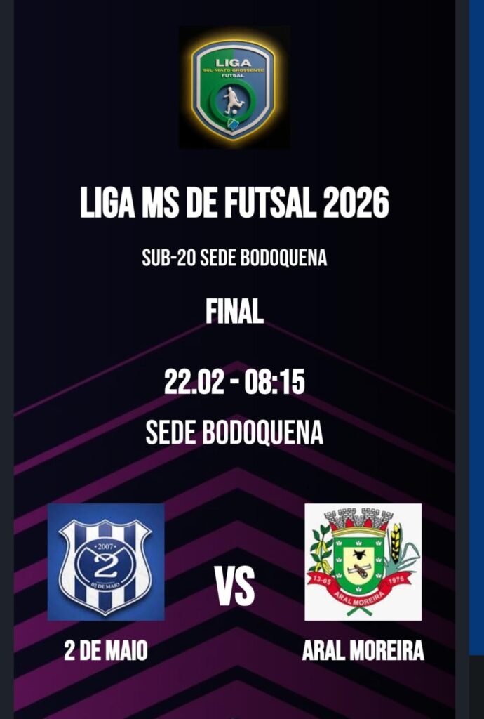 Aral Moreira e 2 de Maio-PY decidem neste domingo a Liga MS de Futsal Sub-20