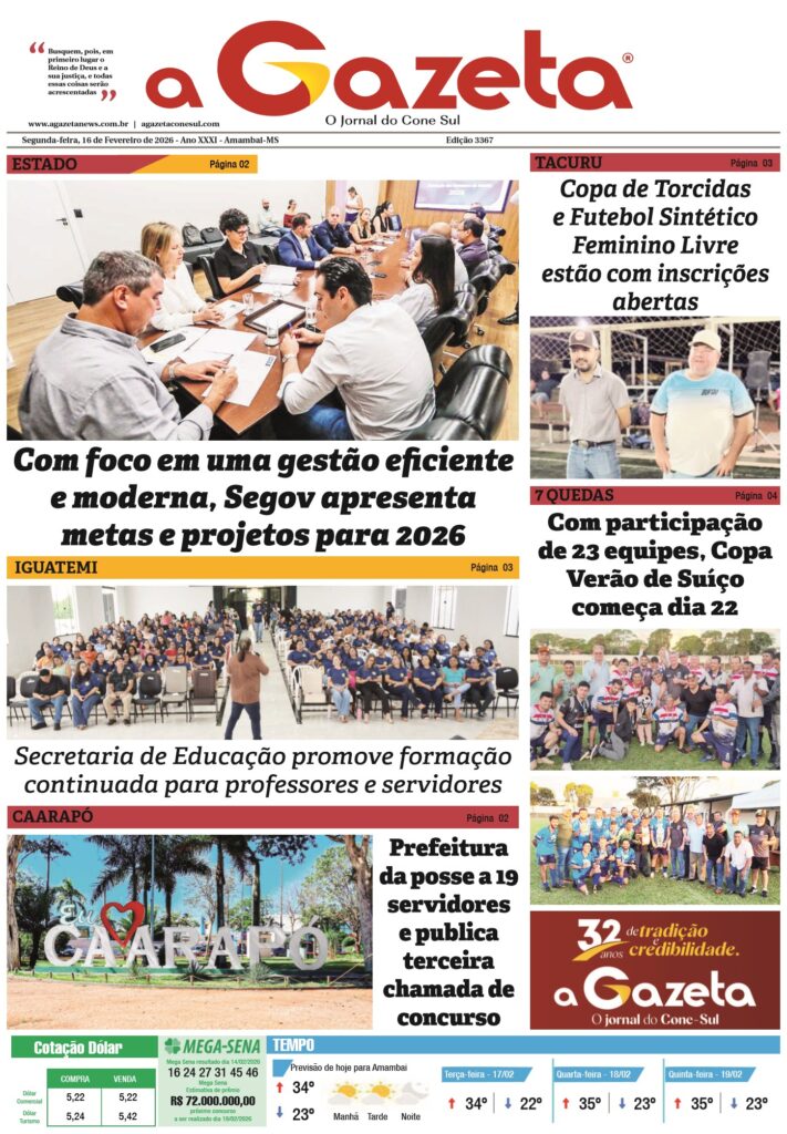 Jornal A Gazeta – Edição de 16 de fevereiro de 2026