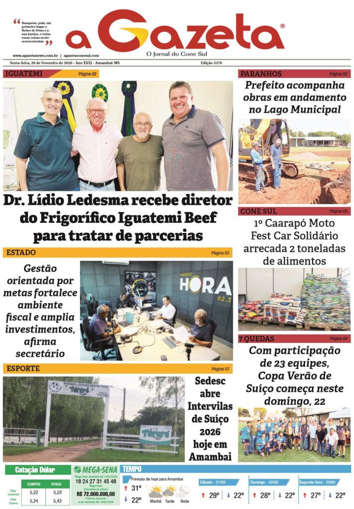 Jornal A Gazeta – Edição de 20 de fevereiro de 2026