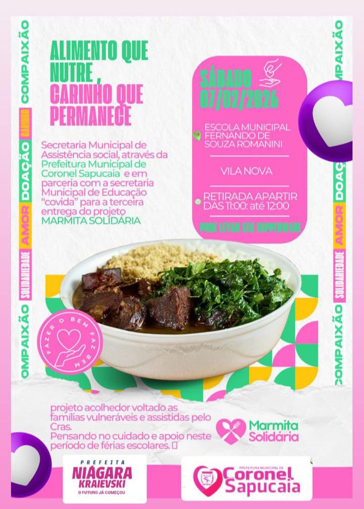 Projeto Marmita Solidária tem sequência neste sábado (07), levando alimento, cuidado e amor às famílias sapucaienses