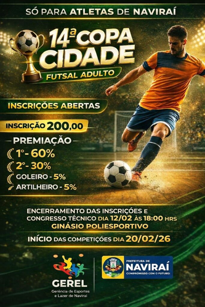 Prefeitura de Naviraí realiza inscrições para torneios de futsal e futebol suíço