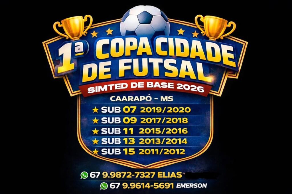 1ª Copa Cidade de Futsal – Simted de Base 2026 será realizada em Caarapó 1ª Copa Cidade de Futsal – Simted de Base 2026 será realizada em Caarapó