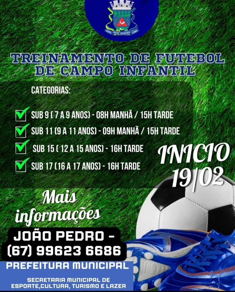 Treinamentos de futebol de campo para crianças e adolescentes têm início em Sete Quedas