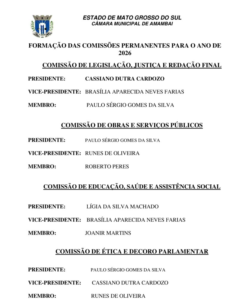 Câmaras de Amambai e região abriram ano legislativo 2026 nessa segunda-feira
