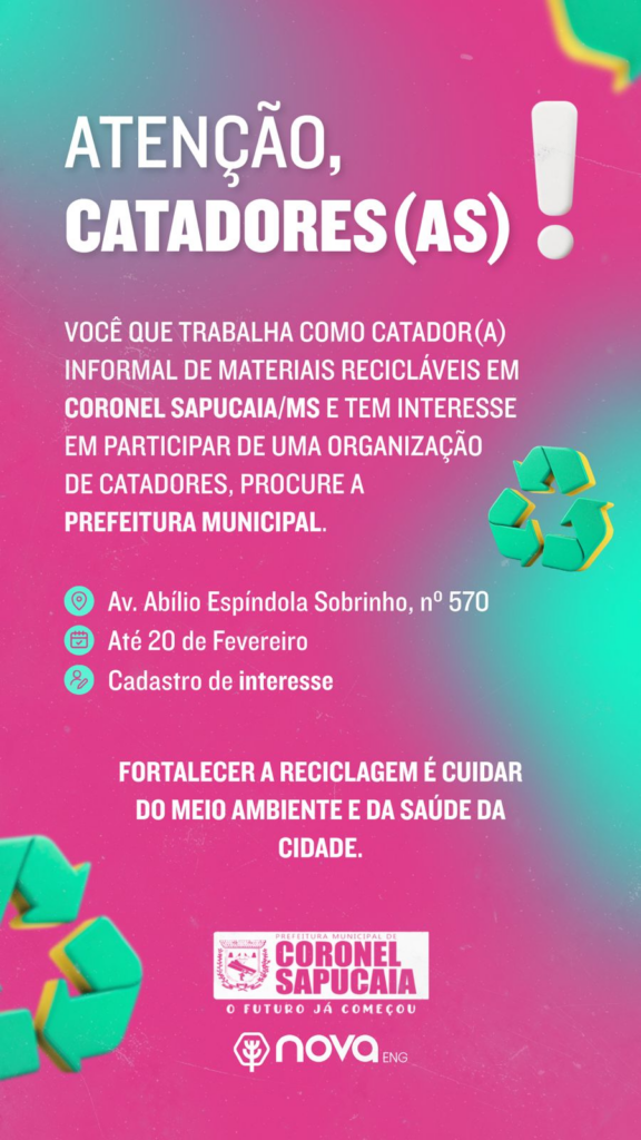Catadores informais são convocados para cadastro de interesse em Coronel Sapucaia
