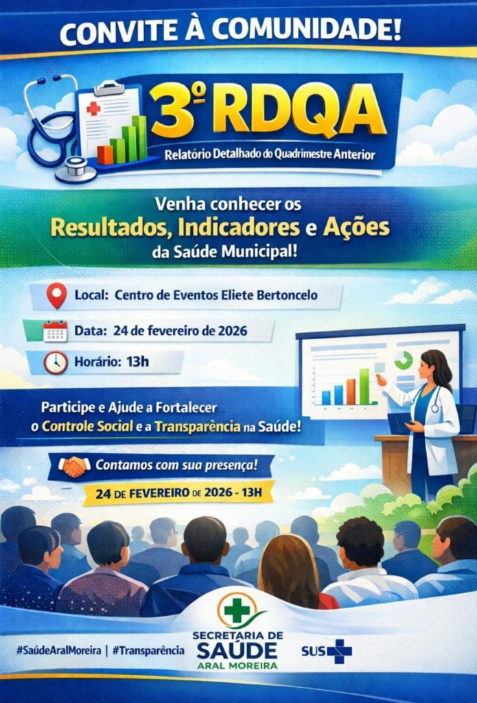 Secretaria de Saúde convida população para apresentação do 3º RDQA em Aral Moreira