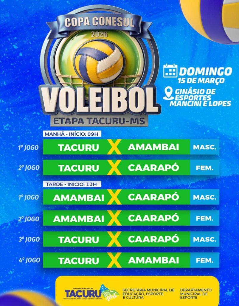 Paranhos e Tacuru recebem neste domingo última etapa da 1ª fase da Copa Conesul de Vôlei 2026