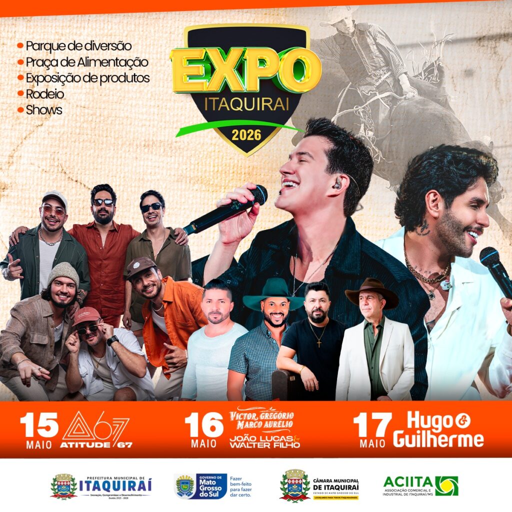 ExpoItaquiraí 2026 acontece de 15 a 17 de maio com rodeio, shows, exposição e muita diversão para toda família