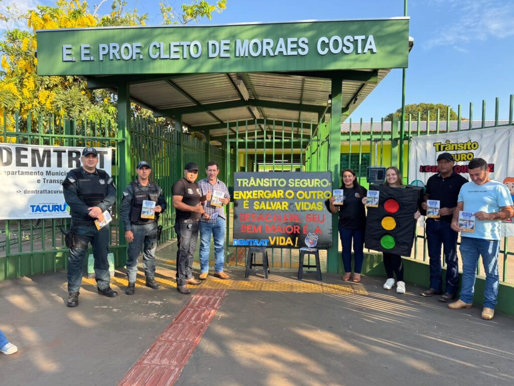 Tacuru: Ação do DEMTRAT leva orientações sobre trânsito seguro à comunidade escolar