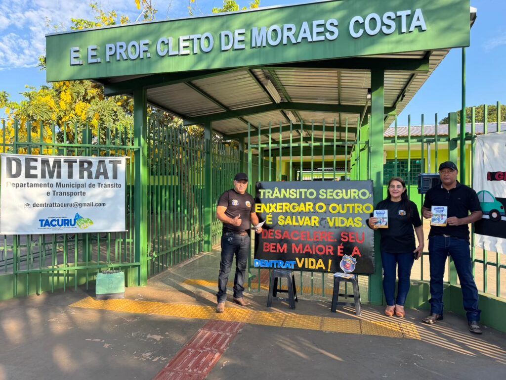 Tacuru: Ação do DEMTRAT leva orientações sobre trânsito seguro à comunidade escolar