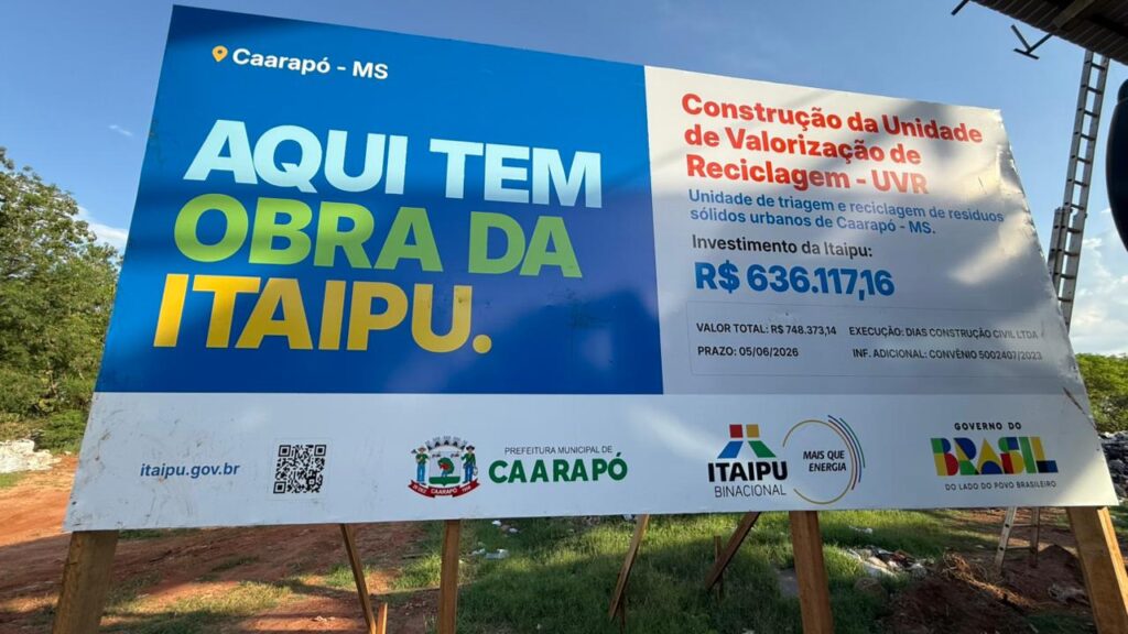 Prefeitura de Caarapó inicia construção da Unidade de Valorização de Recicláveis em parceria com a Itaipu Binacional