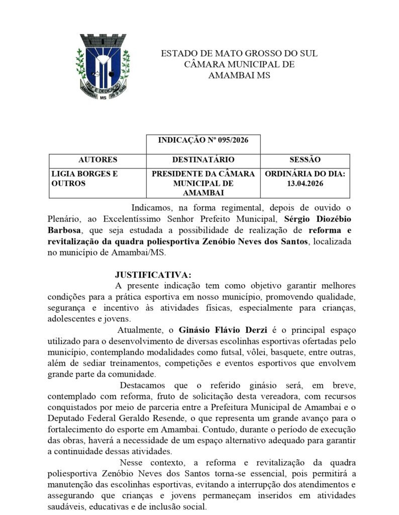 Lígia Borges pede reforma da antiga poliesportiva em Amambai Lígia Borges pede reforma da antiga poliesportiva em Amambai