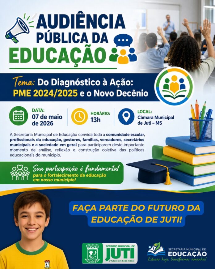 📢 AUDIÊNCIA PÚBLICA DA EDUCAÇÃO EM JUTIA Prefeitura de Juti, por meio da Secretaria Municipal d