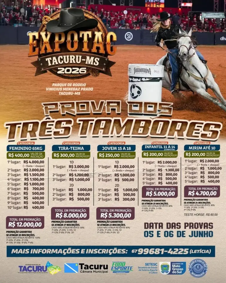 Campeão em Iguatemi tacuruense Eike Torquetti se prepara para fazer bonito em casa na Prova dos Três Tambores