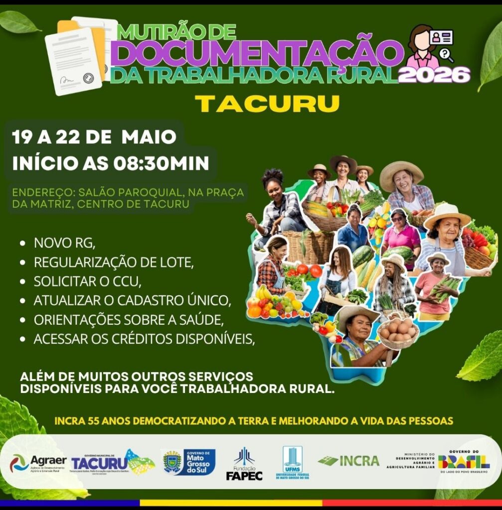 Mutirão de Documentação da Trabalhadora Rural acontece a partir desta terça (19) em Tacuru Mutirão de Documentação da Trabalhadora Rural acontece a partir desta terça (19) em Tacuru