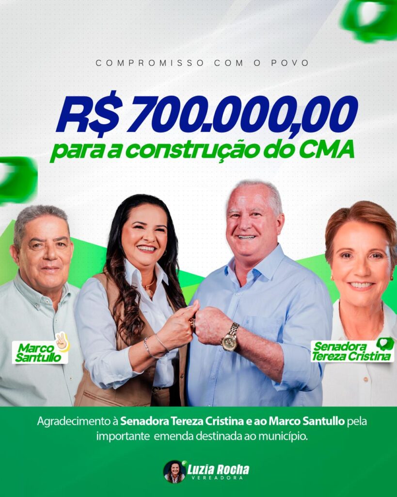 Vereadora Luzia e prefeito Gilson agradecem senadora Tereza Cristina por recurso destinado a Juti