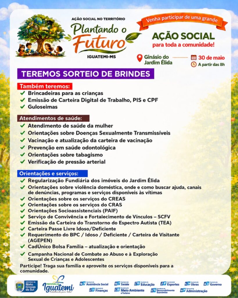 Prefeitura de Iguatemi promove grande ação social no Jardim Élida neste sábado (30) Prefeitura de Iguatemi promove grande ação social no Jardim Élida neste sábado (30)