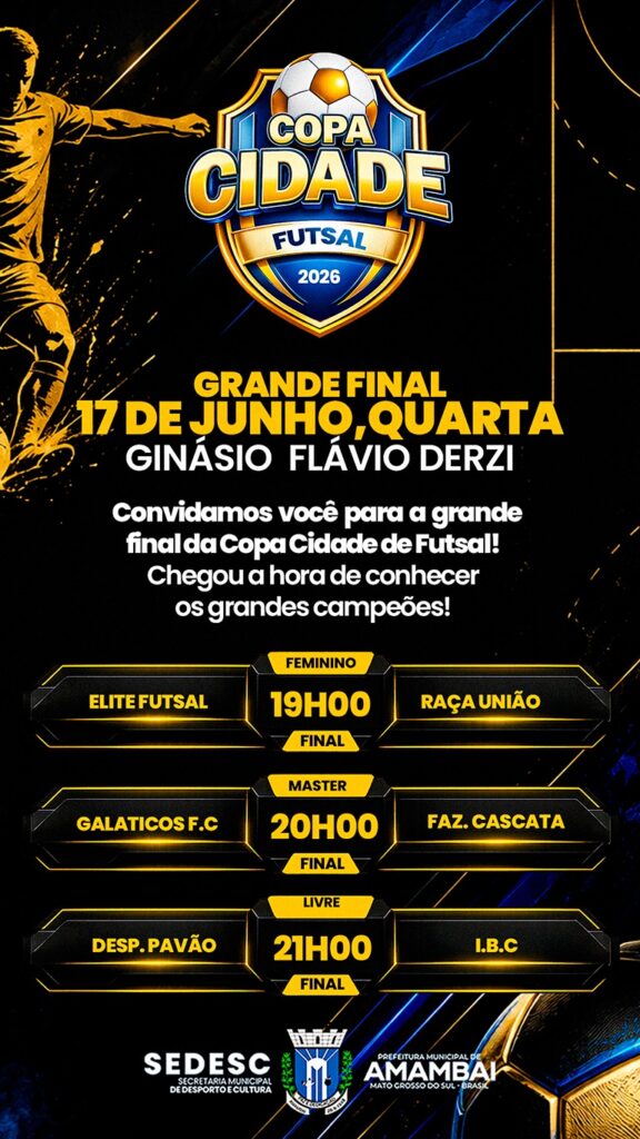 Copa Cidade de Futsal define os campeões de 2026 nesta quarta-feira em Amambai Copa Cidade de Futsal define os campeões de 2026 nesta quarta-feira em Amambai