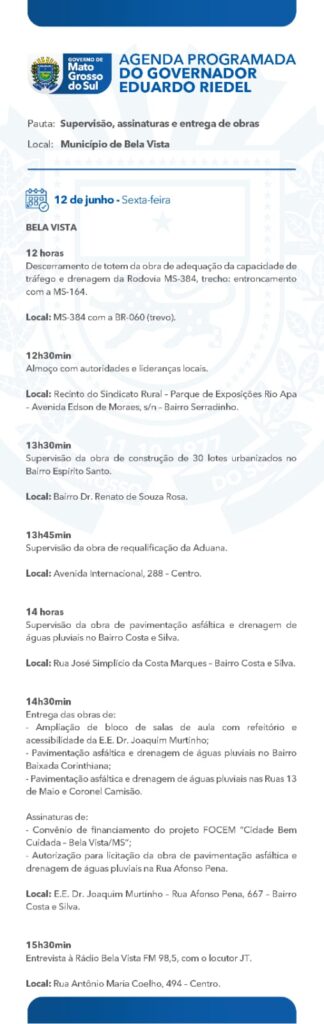 Prefeita Dra. Elaine Soligo recebe governador Eduardo Riedel para entrega obras nesta sexta em Aral Moreira Prefeita Dra. Elaine Soligo recebe governador Eduardo Riedel para entrega obras nesta sexta em Aral Moreira