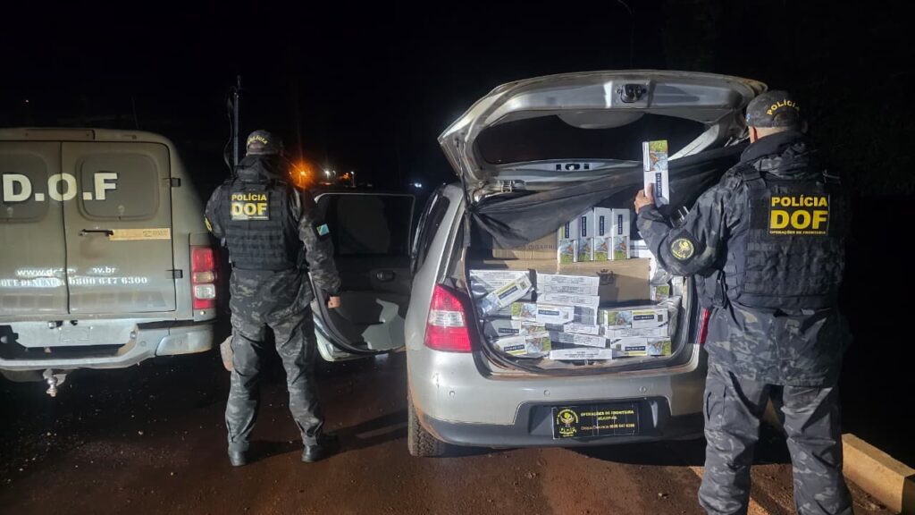 Laguna Carapã: DOF apreende veículo com 1,5 mil pacotes de cigarros paraguaios Laguna Carapã: DOF apreende veículo com 1,5 mil pacotes de cigarros paraguaios