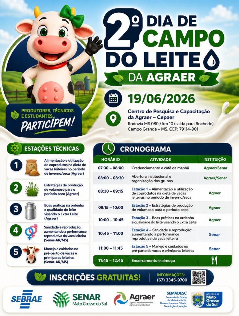 Campo Grande: II Dia de Campo do Leite será realizado nesta sexta no Cepaer Campo Grande: II Dia de Campo do Leite será realizado nesta sexta no Cepaer