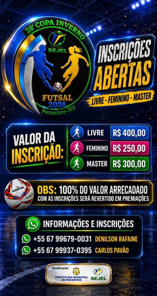 28ª Copa Inverno de Futsal encerra inscrições hoje em Paranhos