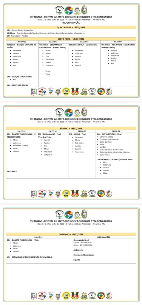 Com participação de 10 CTGs, FEGAMS movimenta Amambai nesta sexta, sábado e domingo Com participação de 10 CTGs, FEGAMS movimenta Amambai nesta sexta, sábado e domingo
