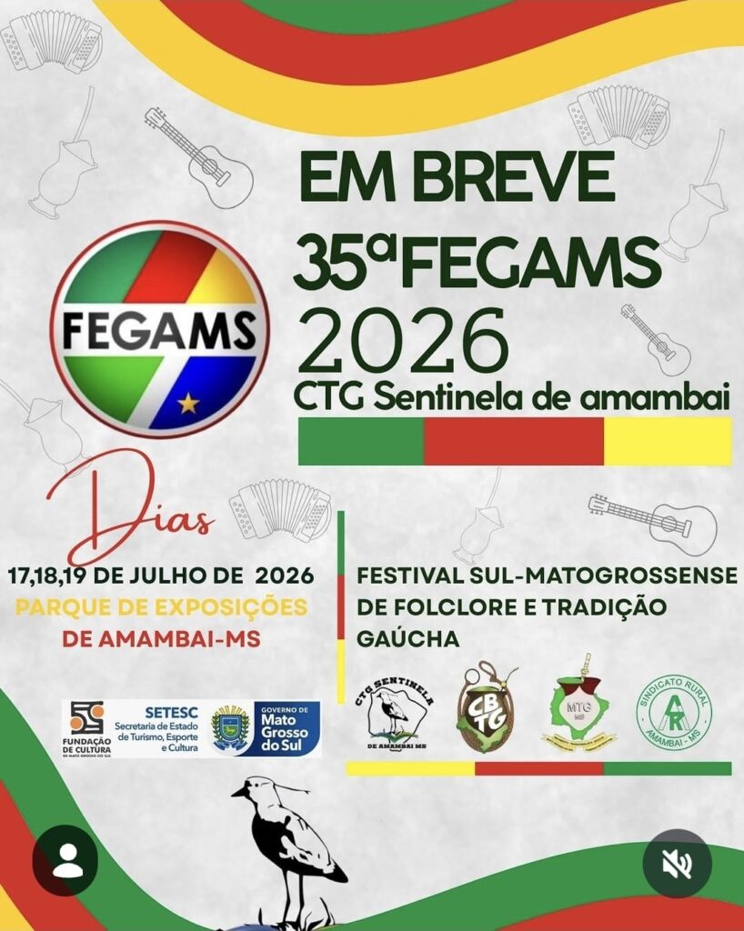 Com participação de 10 CTGs, FEGAMS movimenta Amambai nesta sexta, sábado e domingo Com participação de 10 CTGs, FEGAMS movimenta Amambai nesta sexta, sábado e domingo