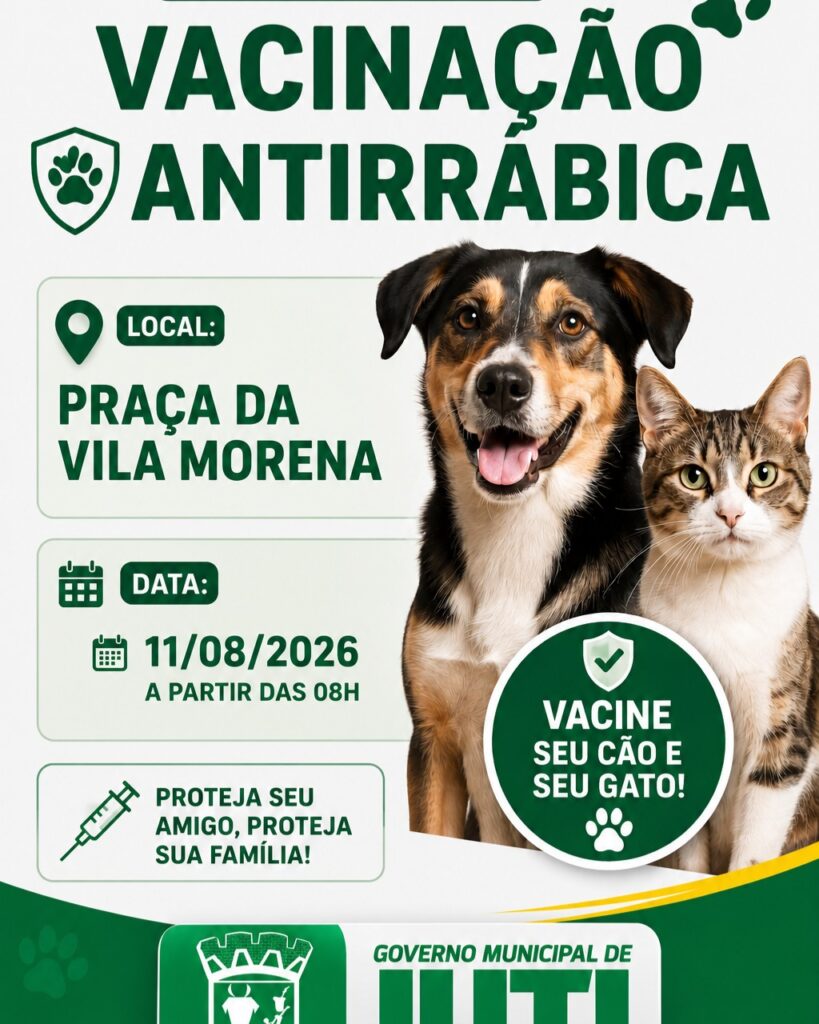 Prefeitura de Juti divulga cronograma da campanha de vacinação antirrábica para cães e gatos Prefeitura de Juti divulga cronograma da campanha de vacinação antirrábica para cães e gatos