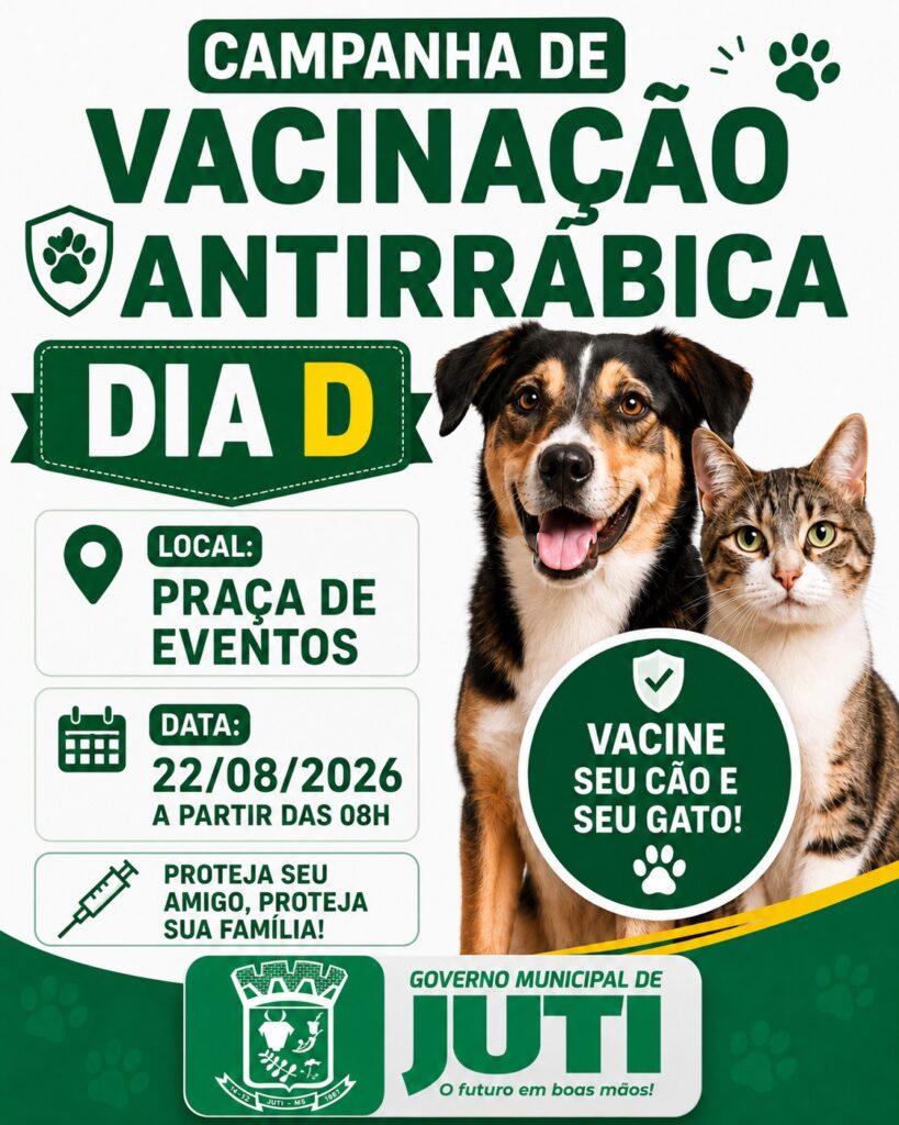 Prefeitura de Juti divulga cronograma da campanha de vacinação antirrábica para cães e gatos Prefeitura de Juti divulga cronograma da campanha de vacinação antirrábica para cães e gatos