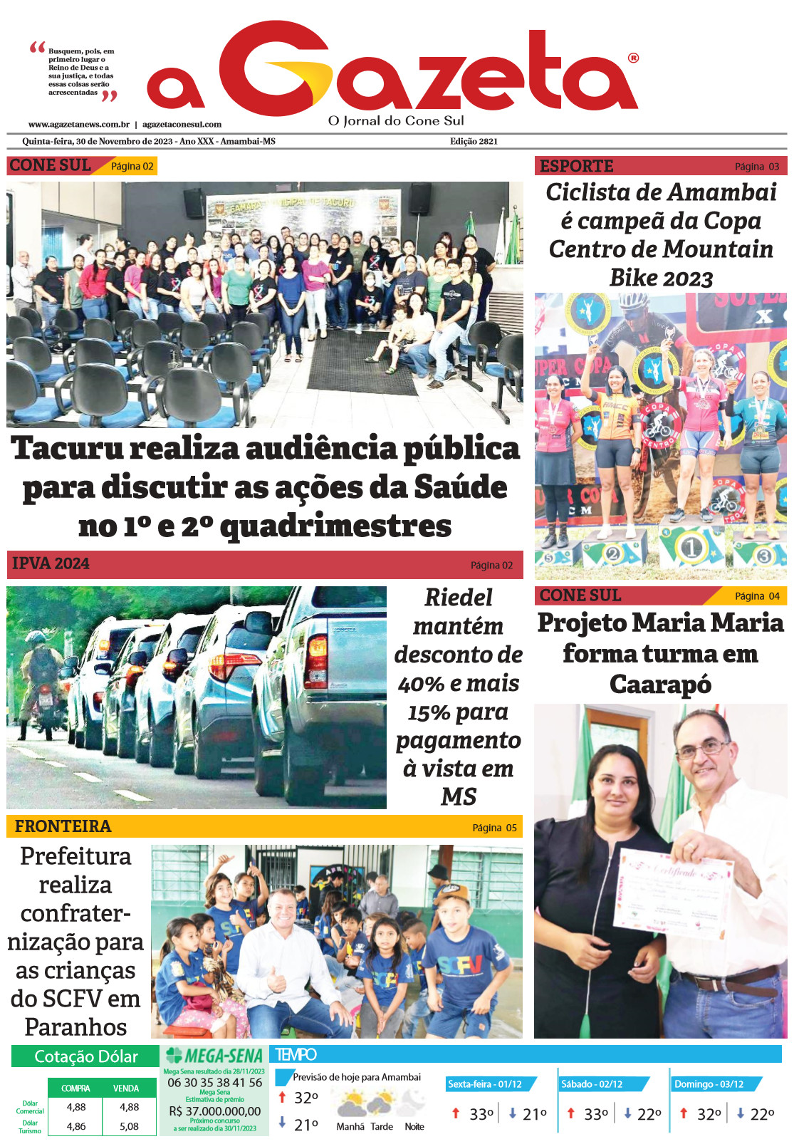 Confira a edição digital do Jornal A Gazeta desta quinta-feira, dia 30