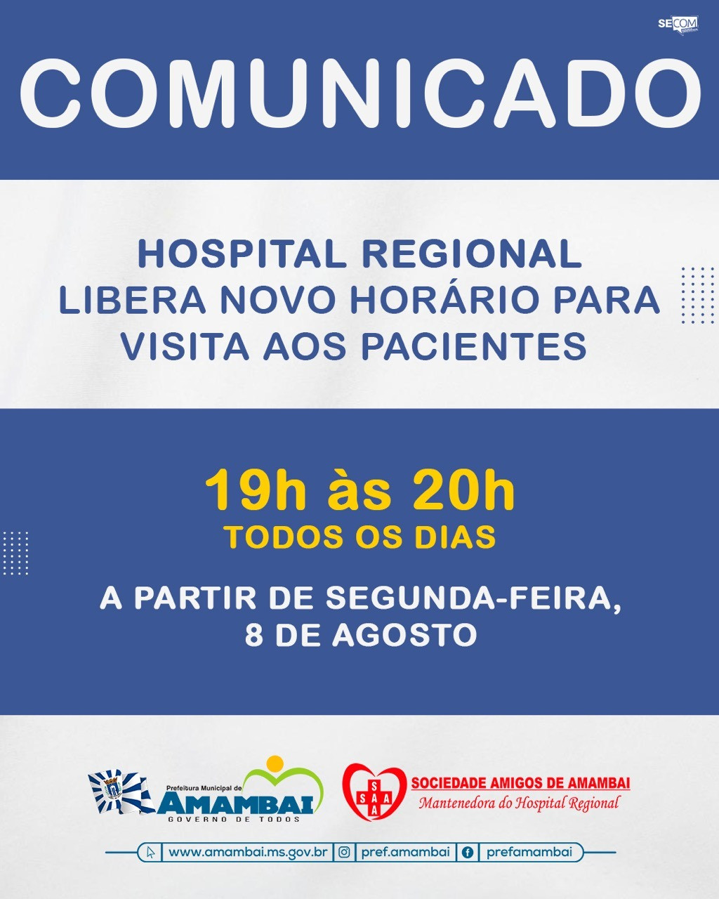 Hospital Regional de Amambai libera novo horário para visita aos pacientes da unidade