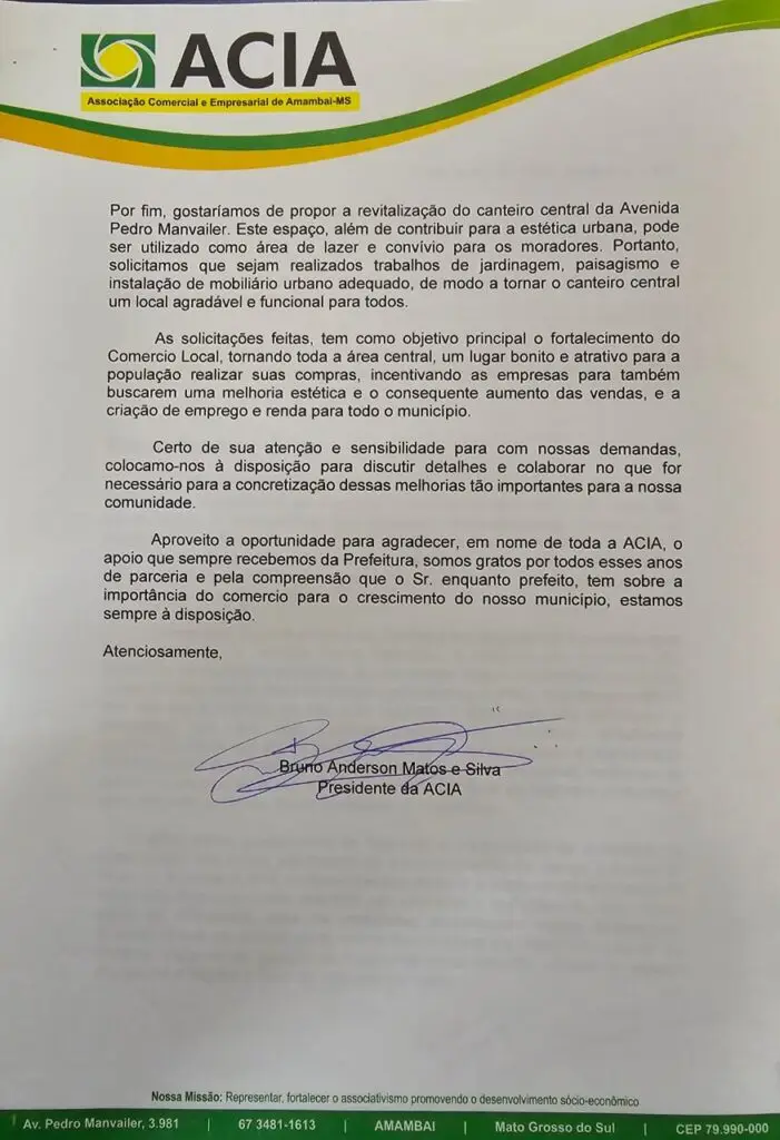 Bruno Anderson solicita ao prefeito Dr. Bandeira melhorias na Avenida Pedro Manvailer e região central de Amambai Bruno Anderson solicita ao prefeito Dr. Bandeira melhorias na Avenida Pedro Manvailer e região central de Amambai