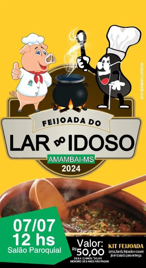 Feijoada do Lar do Idoso acontece neste domingo, dia 7 de julho, em Amambai Feijoada do Lar do Idoso acontece neste domingo, dia 7 de julho, em Amambai
