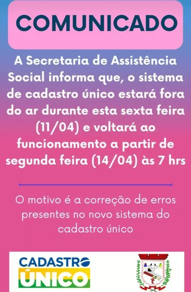 Cel. Sapucaia: Sistema do Cadastro Único ficará fora do ar nesta sexta-feira (11)