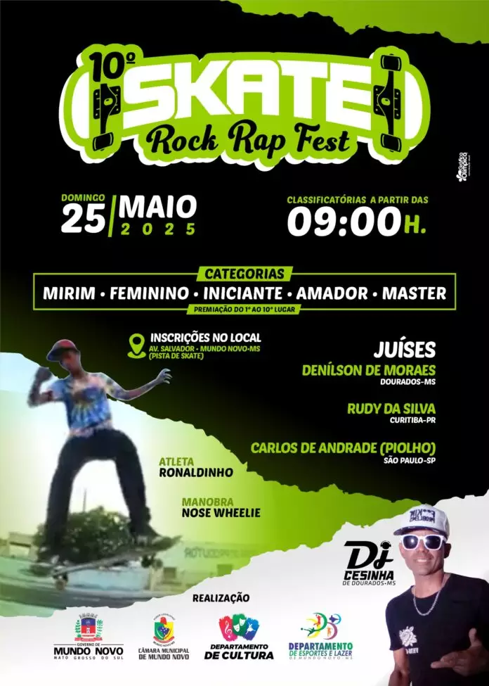 Mundo Novo recebe neste domingo (25) a 10º Skate Rap Fest Mundo Novo recebe neste domingo (25) a 10º Skate Rap Fest