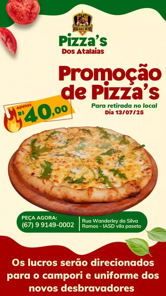 Desbravadores de Amambai promovem campanha de pizzas para representar a região em Dourados Desbravadores de Amambai promovem campanha de pizzas para representar a região em Dourados