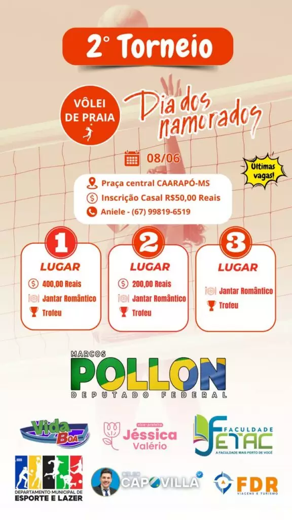 Caarapó: 2º Torneio de Vôlei de Praia será realizado em celebração ao Dia dos Namorados Caarapó: 2º Torneio de Vôlei de Praia será realizado em celebração ao Dia dos Namorados