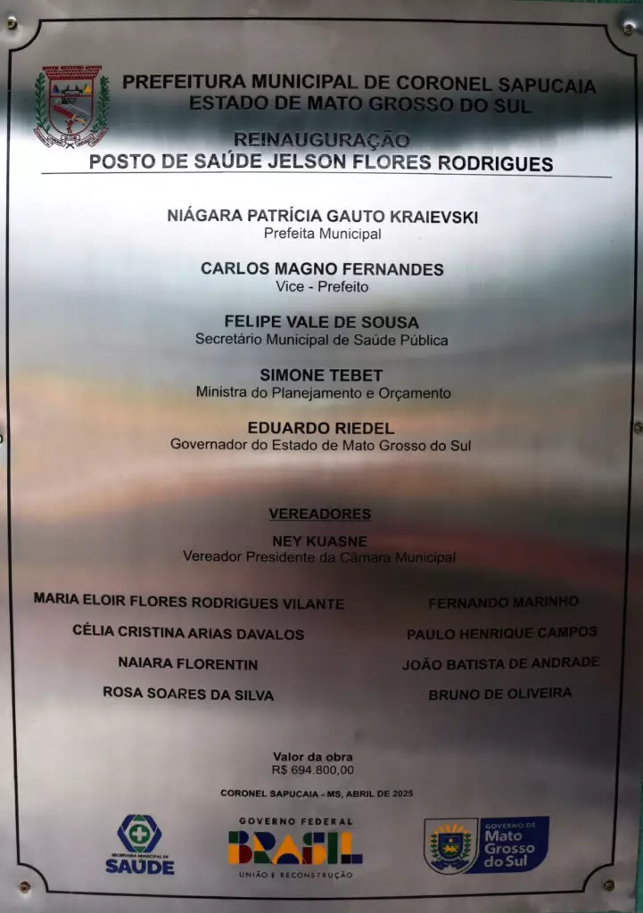 Cel. Sapucaia: Prefeita Niágara Kraievski e vereadores reinauguram Posto de Saúde Jelson Flores Rodrigues da Vila Industrial Cel. Sapucaia: Prefeita Niágara Kraievski e vereadores reinauguram Posto de Saúde Jelson Flores Rodrigues da Vila Industrial