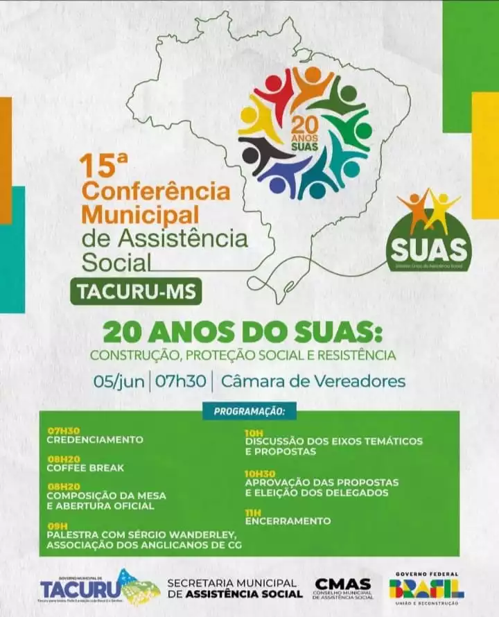 Tacuru promove 15ª Conferência Municipal de Assistência Social no dia 5 de junho Tacuru promove 15ª Conferência Municipal de Assistência Social no dia 5 de junho