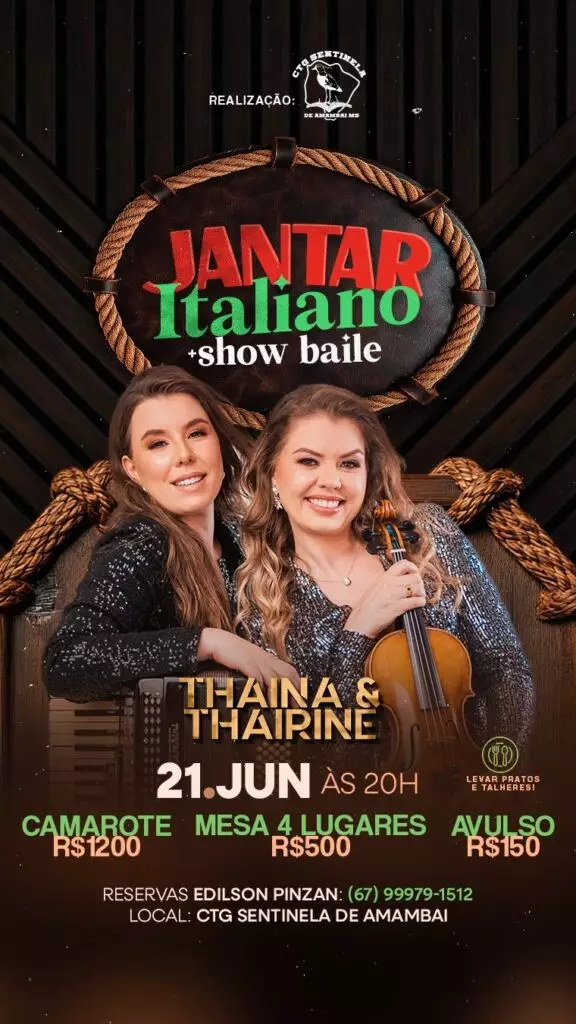 CTG promove Jantar Italiano com show/baile em Amambai CTG promove Jantar Italiano com show/baile em Amambai