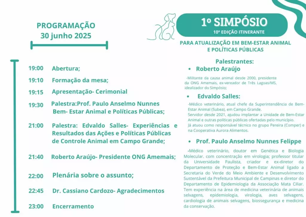 Amambai sedia 1º Simpósio Itinerante sobre Bem-Estar Animal e Políticas Públicas nesta segunda-feira Amambai sedia 1º Simpósio Itinerante sobre Bem-Estar Animal e Políticas Públicas nesta segunda-feira