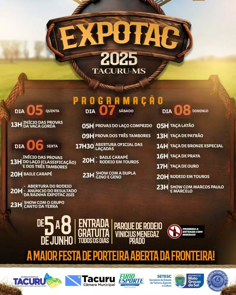 Anúncio da Rainha Expotac 2025 e rodeio em touros marcam a abertura oficial de exposição nesta sexta-feira (6)