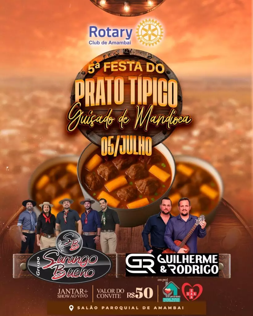 Rotary Club de Amambai promove a 5ª Festa do Prato Típico com guisado de mandioca, música ao vivo e solidariedade Rotary Club de Amambai promove a 5ª Festa do Prato Típico com guisado de mandioca, música ao vivo e solidariedade