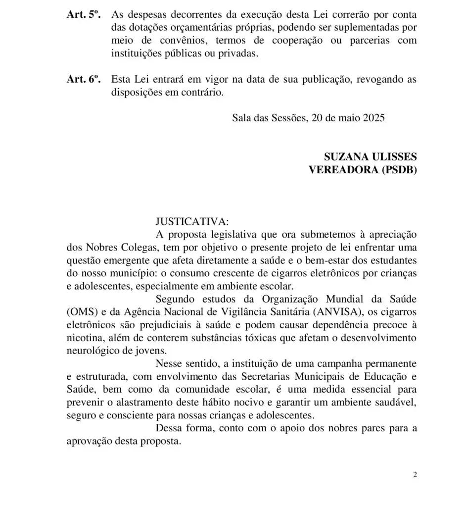 Projeto de Suzana Ulisses institui campanha para combater cigarro eletrônico e tabagismo nas escolas em Amambai Projeto de Suzana Ulisses institui campanha para combater cigarro eletrônico e tabagismo nas escolas em Amambai