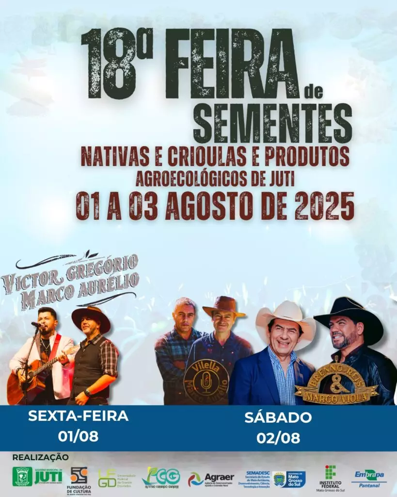Juti: 18ª Feira de Sementes terá shows e valorização da agroecologia de 1º a 3 de agosto Juti: 18ª Feira de Sementes terá shows e valorização da agroecologia de 1º a 3 de agosto