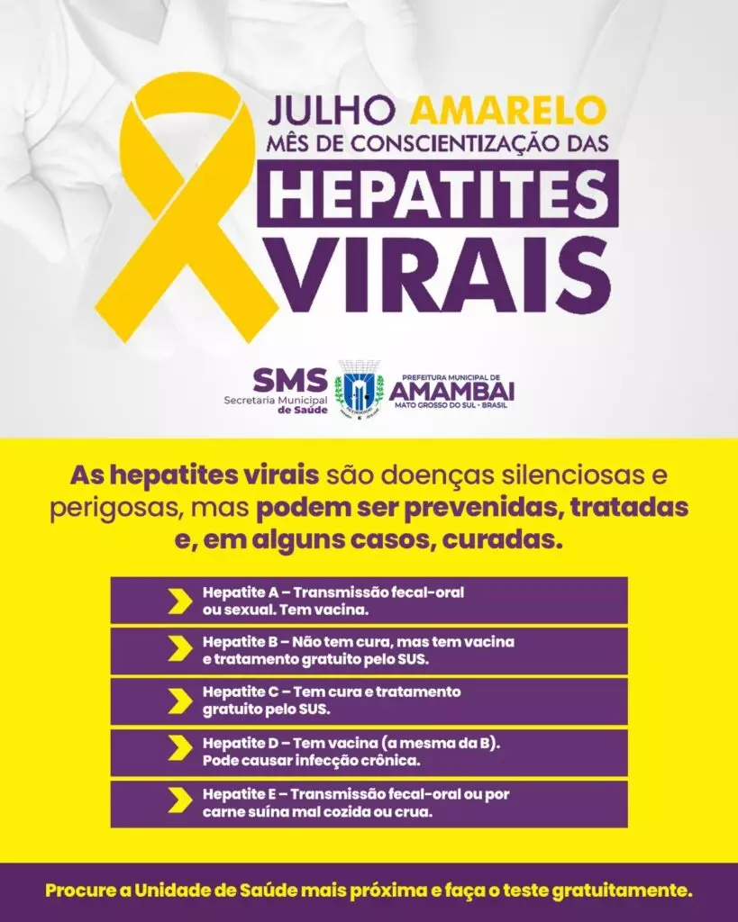 Amambai: Posto Central terá atendimento noturno nesta quarta-feira em alusão ao Julho Amarelo Amambai: Posto Central terá atendimento noturno nesta quarta-feira em alusão ao Julho Amarelo